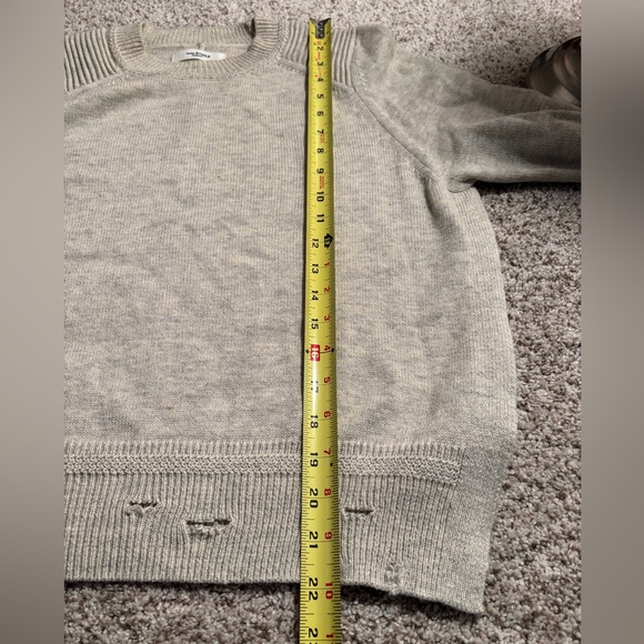 Isabel Marant Etoile Distressed Crewneck Cotton-Wool Sweater Light Gray Size 36 - Picture 11 of 11